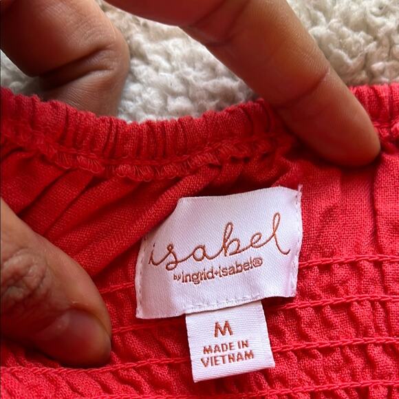 Ingrid + Isabel Maternity Peasant Mini Dress Medium Coral Red Cottagecore Linen - Picture 4 of 13
